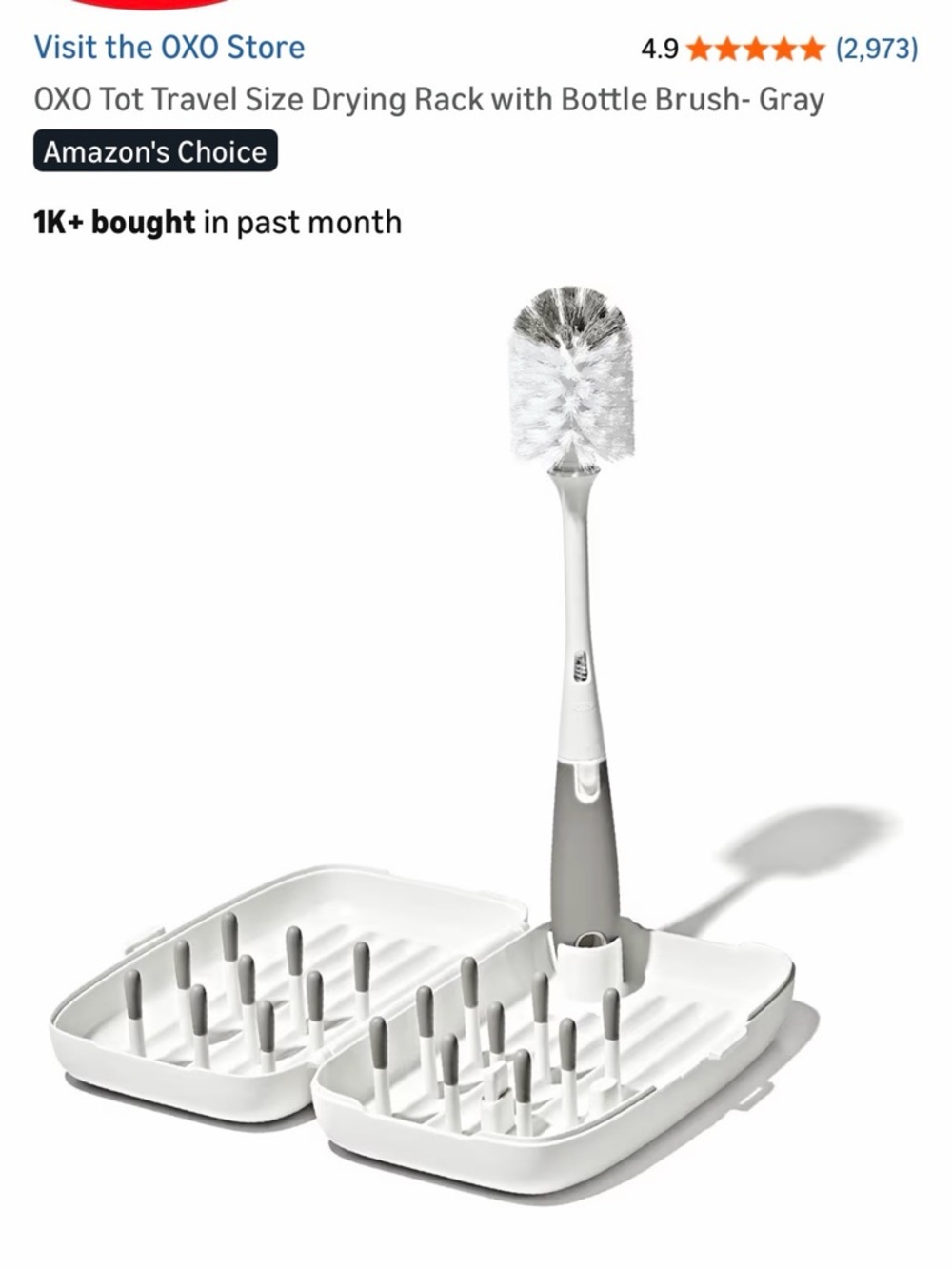 OXO Tot Travel Bottle Drying Rack with Brush - White & teal